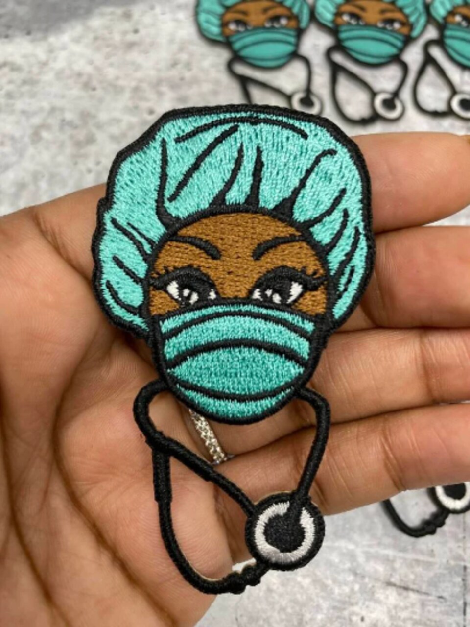 "Surgical Queen" w/ Stethoscope, Embroidery, Iron-on Exclusive Applique, Small Patch, Size 3" inches